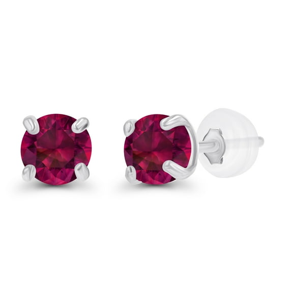 Decadence Sterling Silver Rhodium 3mm Round Created Red Ruby July Birthstone Stud Earrings For Women