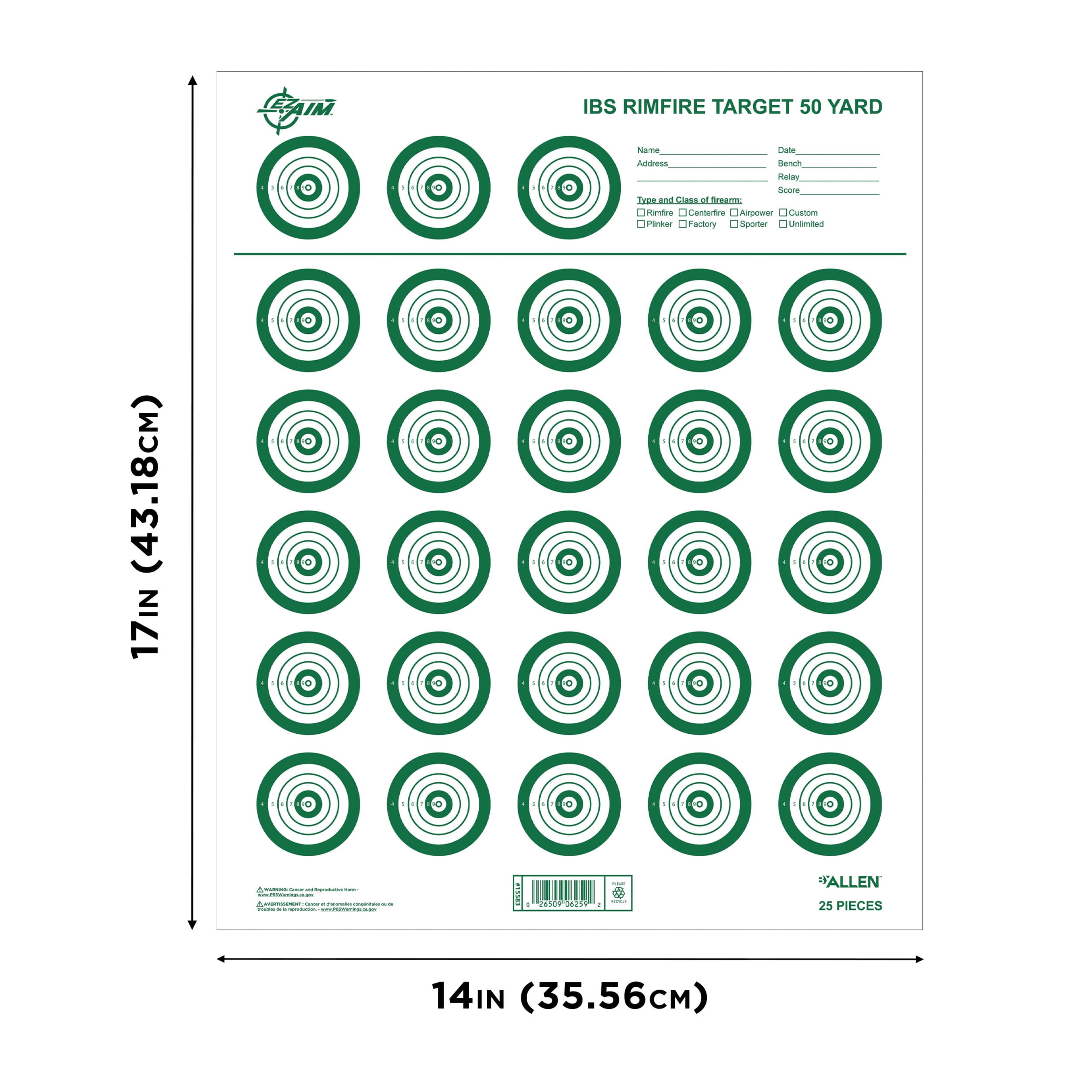 (2 pack) Ez Aim Rimfire IBS Shooting Targets, 14" x 17", 25-Pack, White, Paper Targets, 15582, IBS Rimfire