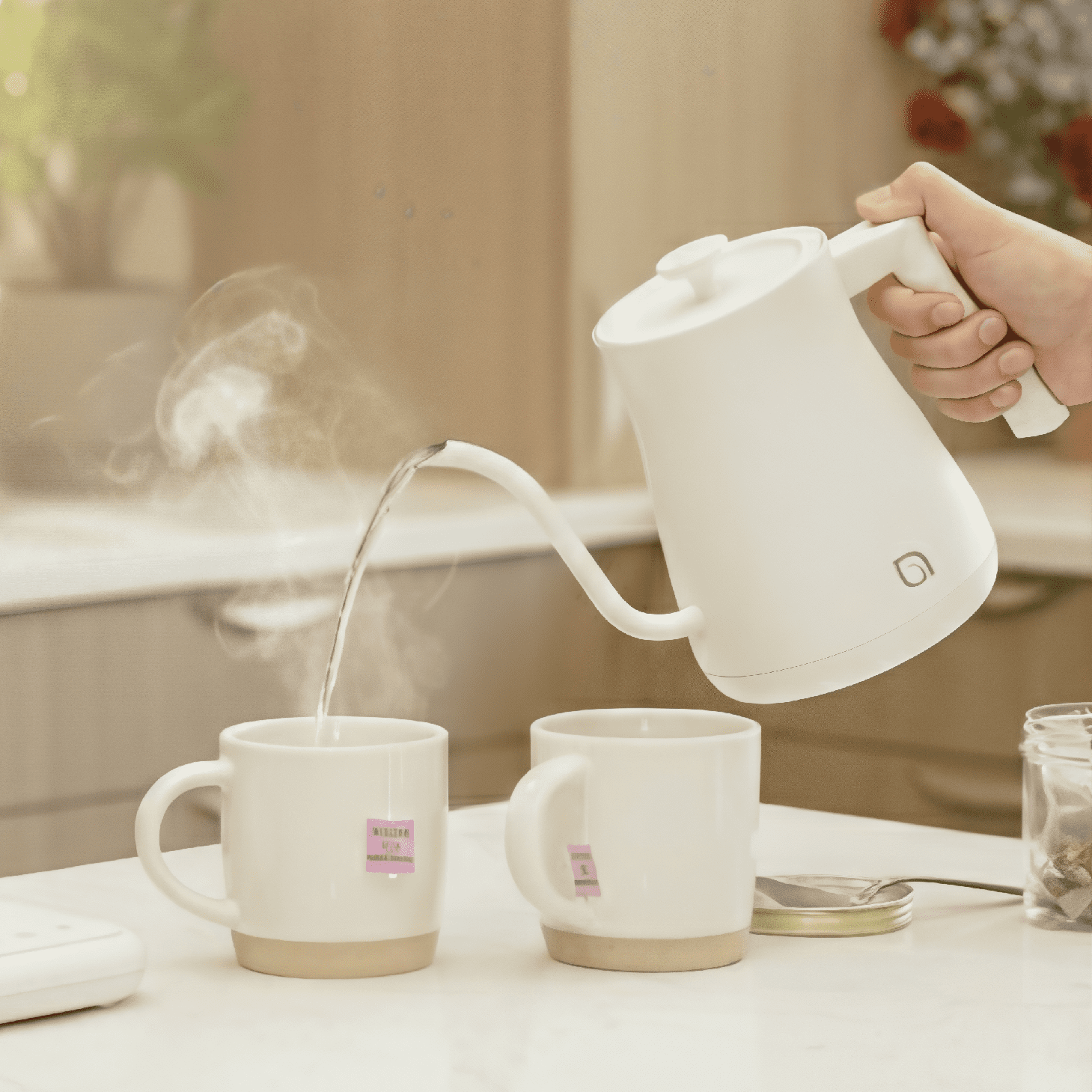 Willow Kitchen 1L Gooseneck Electric Kettle for Pour Over Coffee & Tea, Temperature Control & Automatic Shutoff, Rapid Boil Hot Water Kettle Pot, White