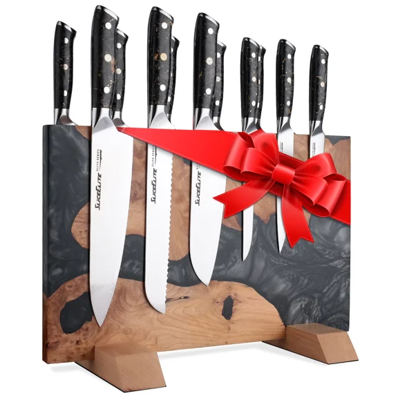 SliceElite Magnetic Knife Block Artisan Finished East Indian Walnut & Black Resin Holds Up To 20 Knives