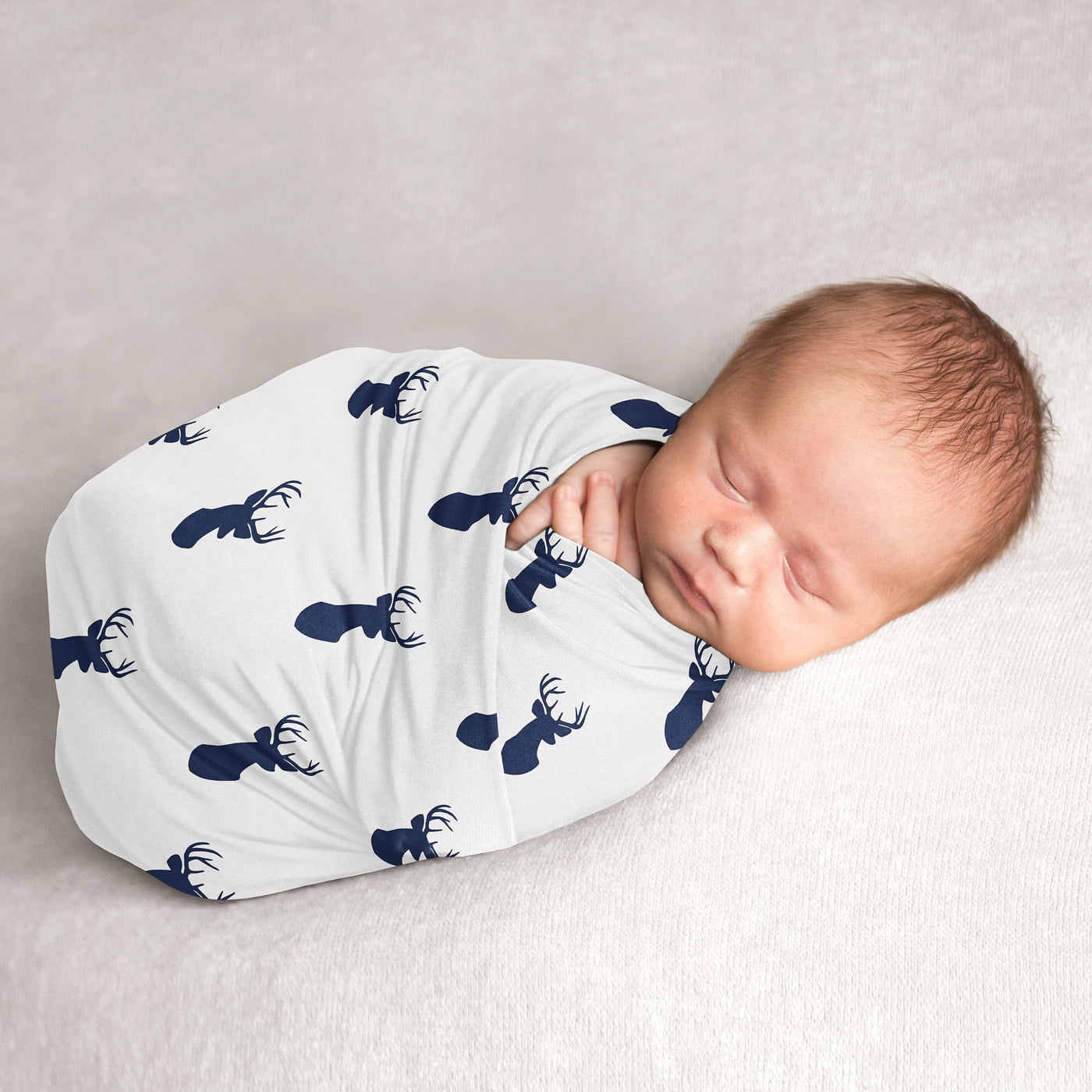 Stag Navy And White Baby Swaddle Receiving Blanket by Sweet Jojo Designs