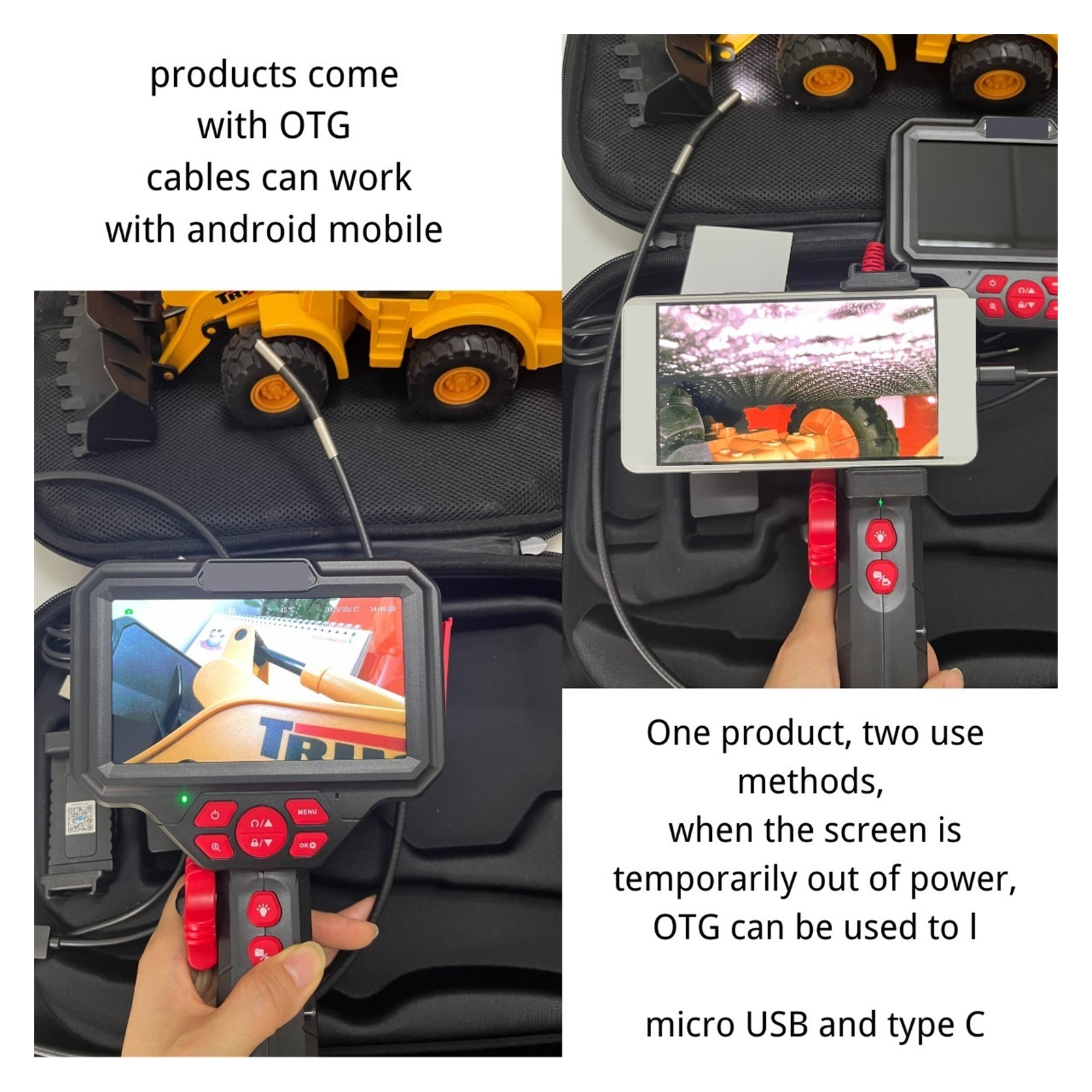 6.0mm 8.5mm 5inches Rotatable 360Degree Endoscope Mini Camera Borescope Waterproof LED Car Inspection Camera ,Stunning Clarity