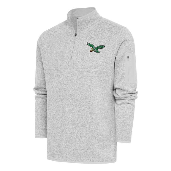 Men's Antigua Heather Gray Philadelphia Eagles Throwback Fortune Quarter-Zip Pullover Jacket