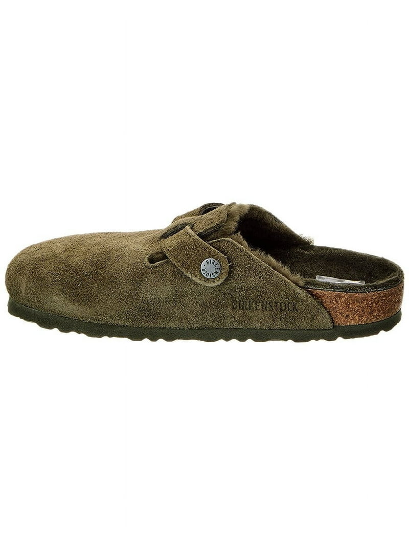 Birkenstock Boston VL Narrow Suede & Shearling Clog, 35, Green