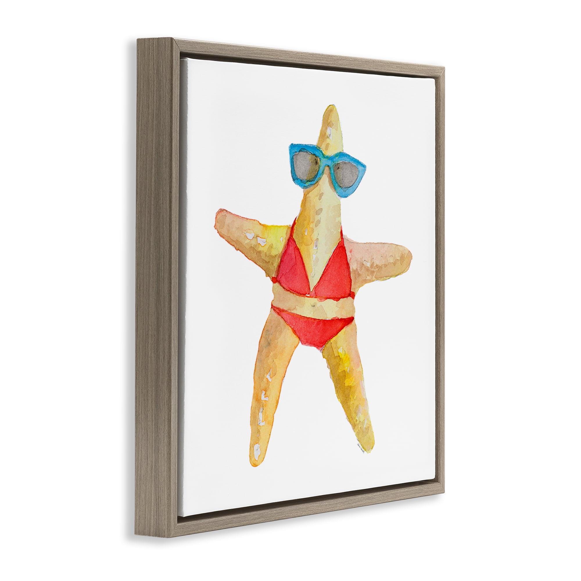 Stupell Industries Fun Swimsuit Starfish Novelty Painting Brown Floater Framed Canvas Art Print Wall Art, 25 x 25