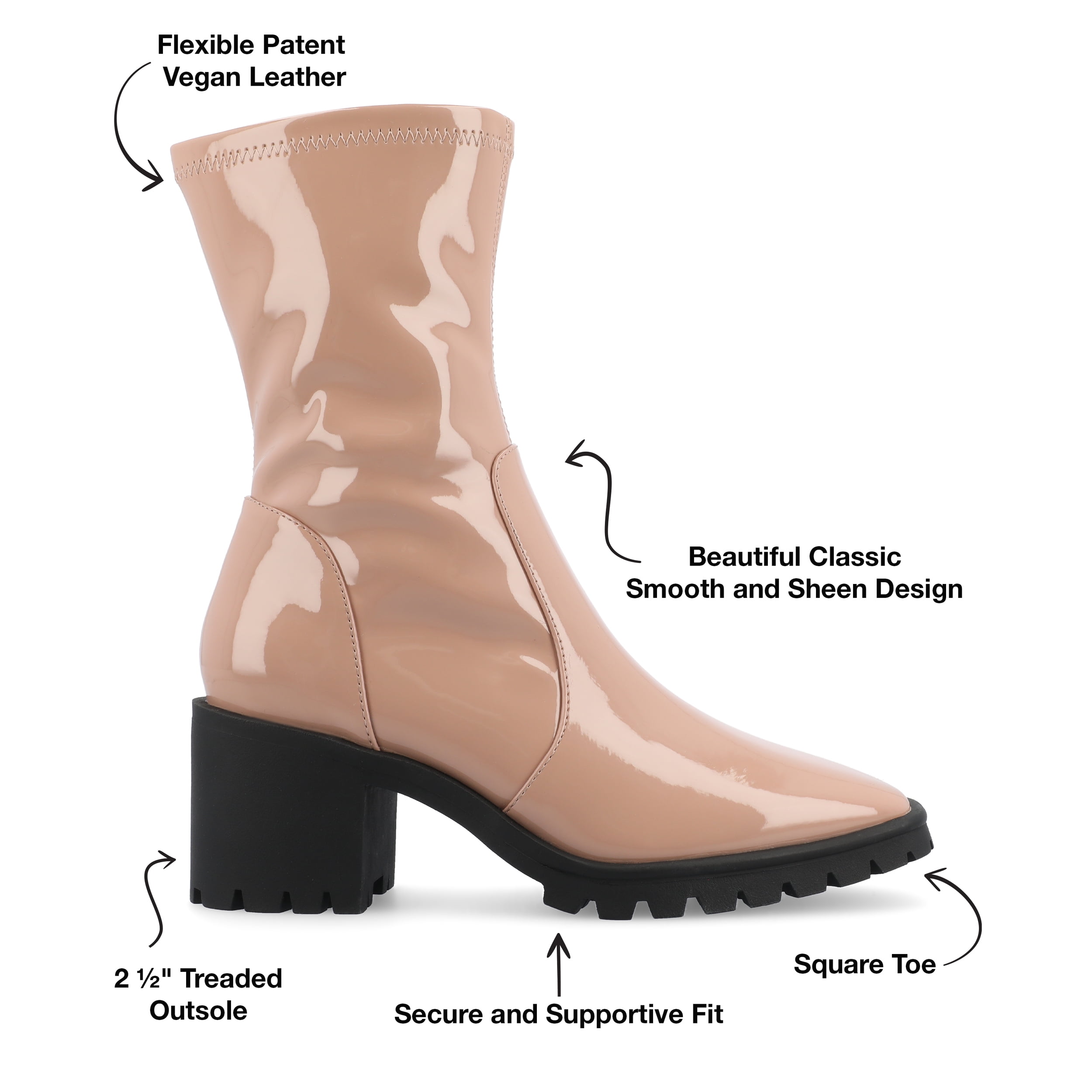 Journee Womens Icelyn Flexible Patent Vegan Leather Square Toe Booties