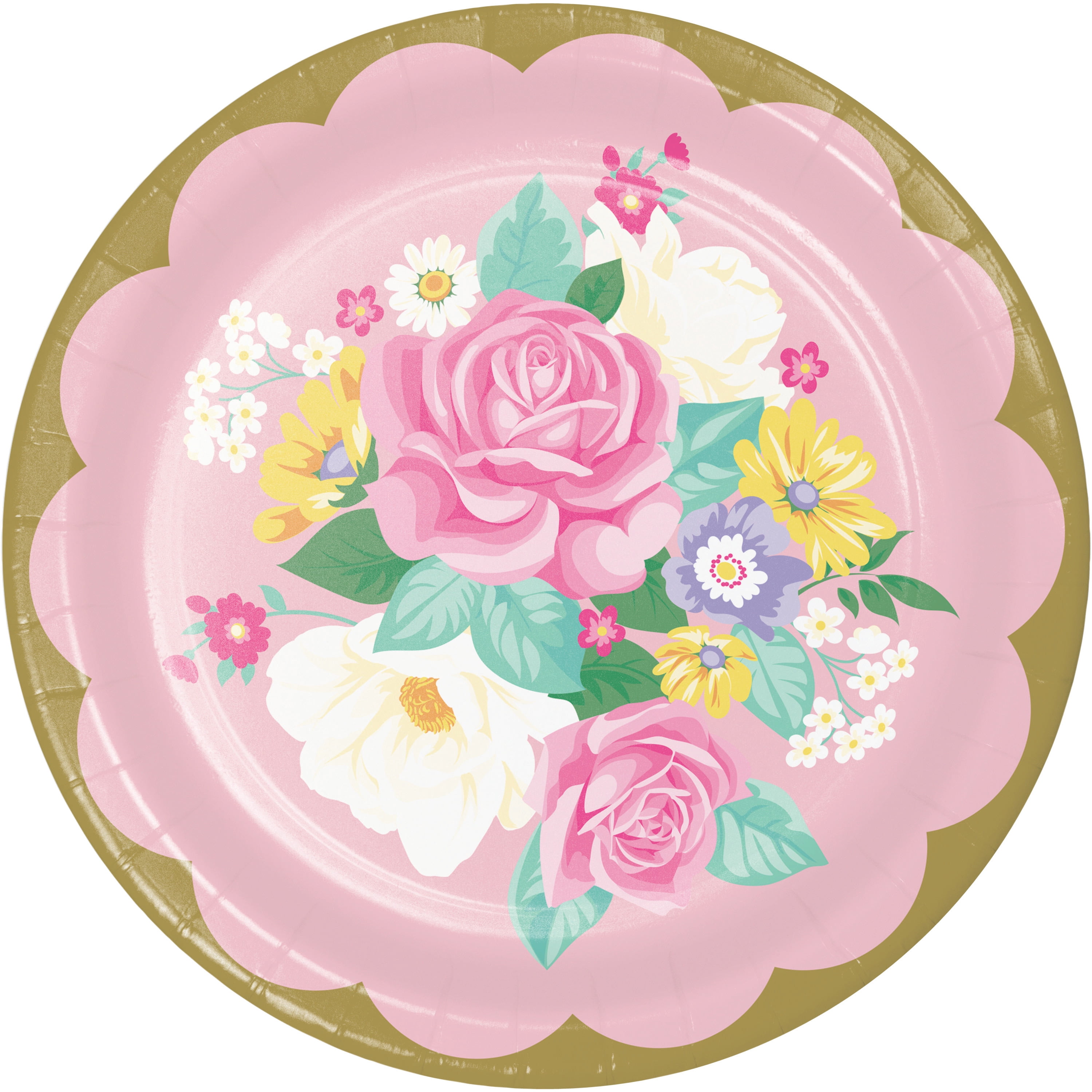 Floral Tea Party Round Paper Plates 24 Count for 24 Guests