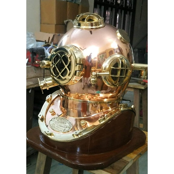 Famous Mark V MkV Replica Copper and Brass Helmet with Base Scuba Dive Diving Diver Old Helmet Gear Antique