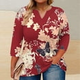 thumbnail image 2 of Yuanlook Womens Tops 3/4 Sleeve V Neck T-shirts Business Casual Outfit Basic Tees Summer Top - Red - XL, 2 of 5