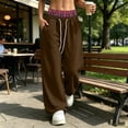 thumbnail image 6 of SYwaren Fleece Jogger Pants for Women Colorblock High Waist Baggy Casual Drawstring Elastic Double Waistband Lounge Sweatpants with Pockets, 6 of 9