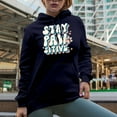 thumbnail image 2 of Stay Pawsitive Pun, Groovy Text & Dog or Cat Paw Art Merch Gift, Navy Blue Hooded Sweatshirt or Hoodie, 2XL, 2 of 5