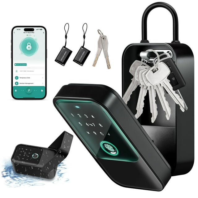 Moquin Smart Lock Box for House Keys, Fingerprint Lockbox Bluetooth Key Box with 5 Unlock Ways Fingerprint, App Control, Access Card, Passcodes, Manual Key for Airbnb &
