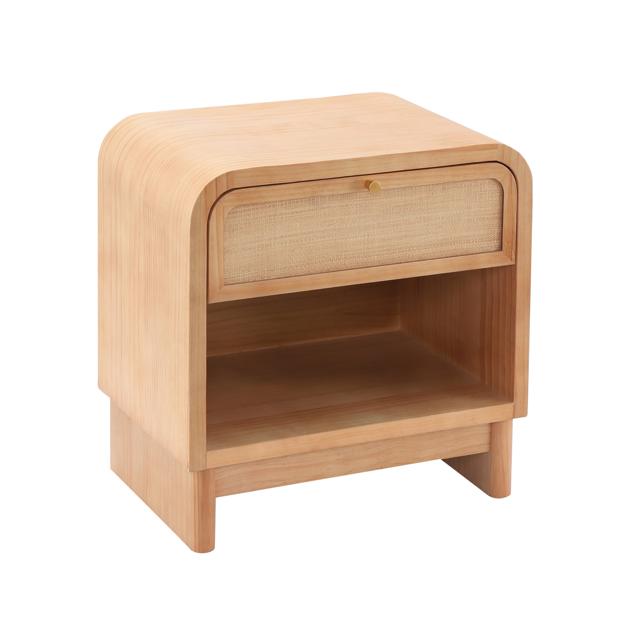 Christopher Knight Home 23.6" Boho Rattan Nightstand, Bedside Table with Drawer & Open Shelf, Natural