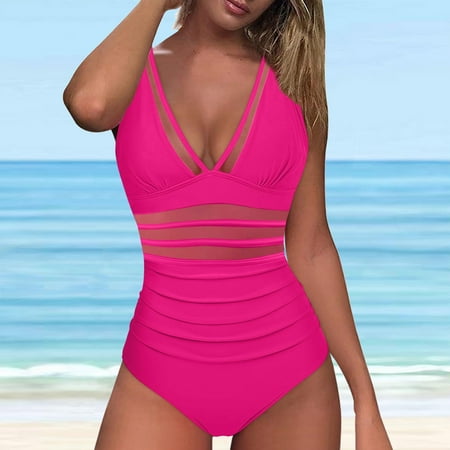 Up to 60% OFF  Women s Solid Set Swimsuit  Sleeveless Push-Up Padded  Beachwear  Solid Color  for Pool/Sunbathing  Supportive Bra  Quick-Dry Material  Swimsuit for Women One Piece | Hot Pink S