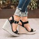 thumbnail image 3 of Women Adjustable Ankle Strap Sandal Espadrille Studs Platform High Wedge Heel Shoes, 3 of 4
