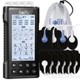 thumbnail image 1 of Belifu - Unidad TENS EMS de 4 canales independientes, 24 modos, 30 niveles de intensidad, masajeador de pulso eléctrico recargable con 10 almohadillas y 5 cables, para terapia de alivio del dolor (neg, 1 of 5