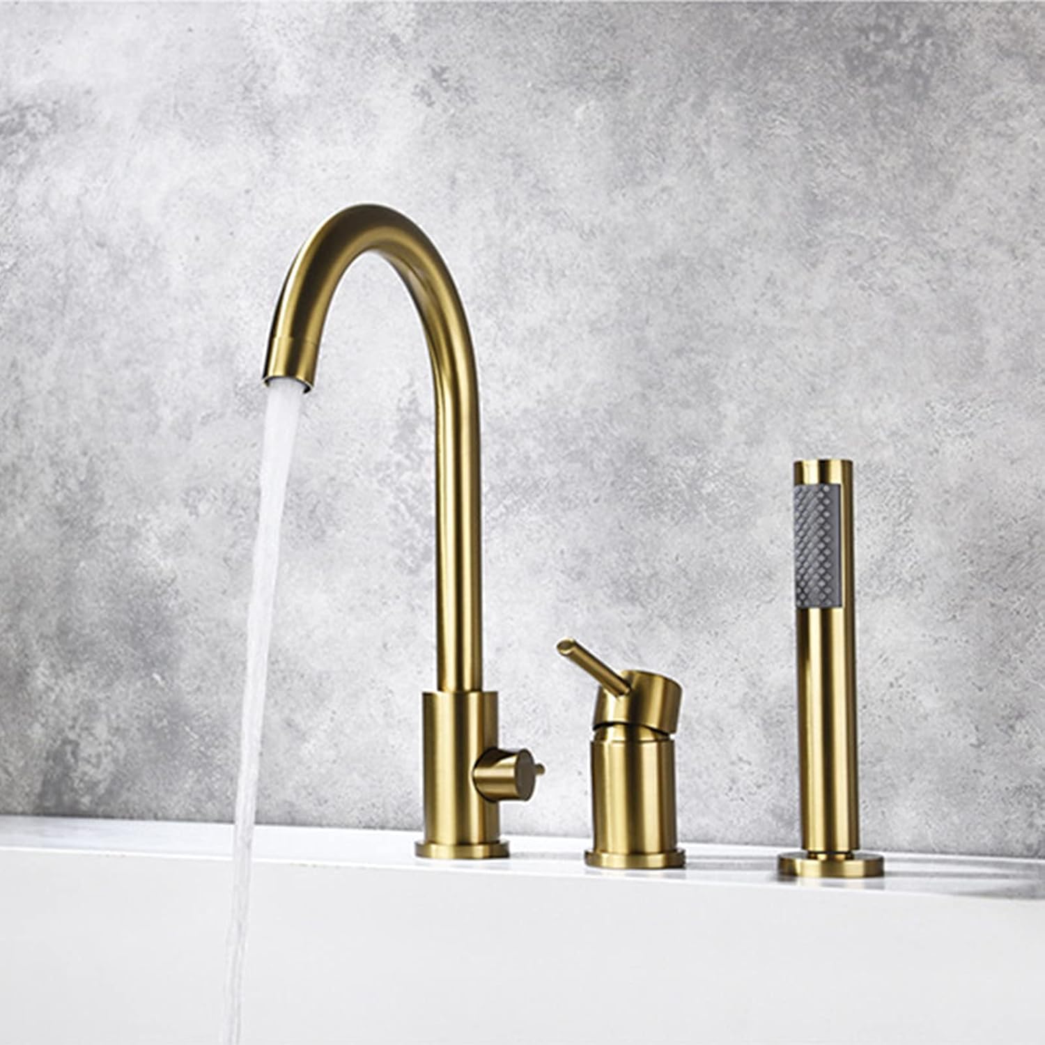 Split Bathtub Faucet, Three-Piece Basin Faucet, Cylinder Side Type Hot and Cold Water Mixer Tap, All Copper Round Single Handle Faucet Bathroom Shower,Black