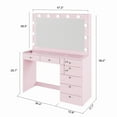 thumbnail image 6 of Ember Interiors Pink Makeup Vanity Desk with Lights, USB-C, Glass Top, 7 Drawers, 6 of 7