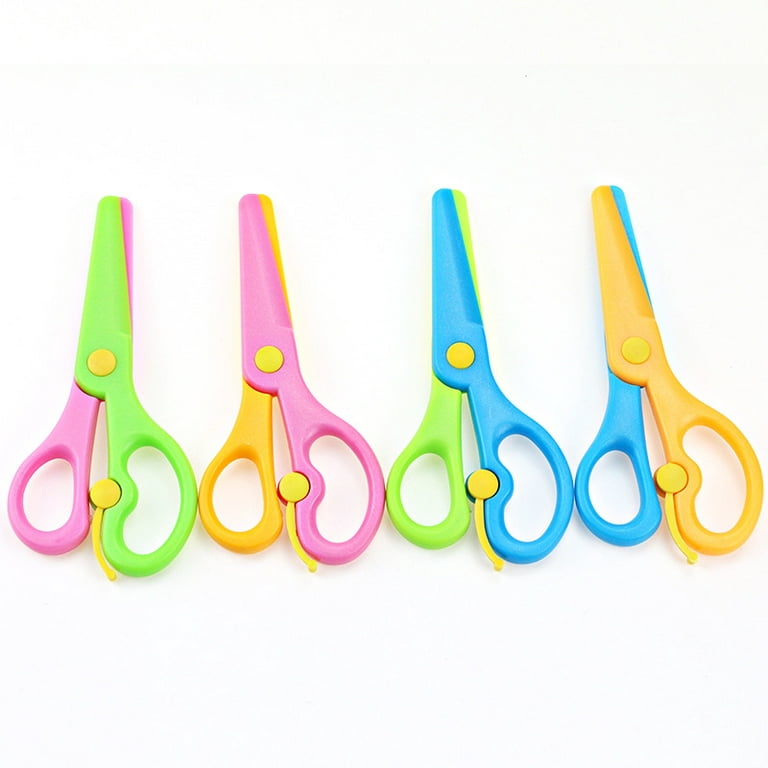 4 Pack Toddler Scissors, Safety Scissors for Kids, Plastic Children Safety Scissors, Dual-Colour Preschool Training Scissors for Cutting Tools Paper