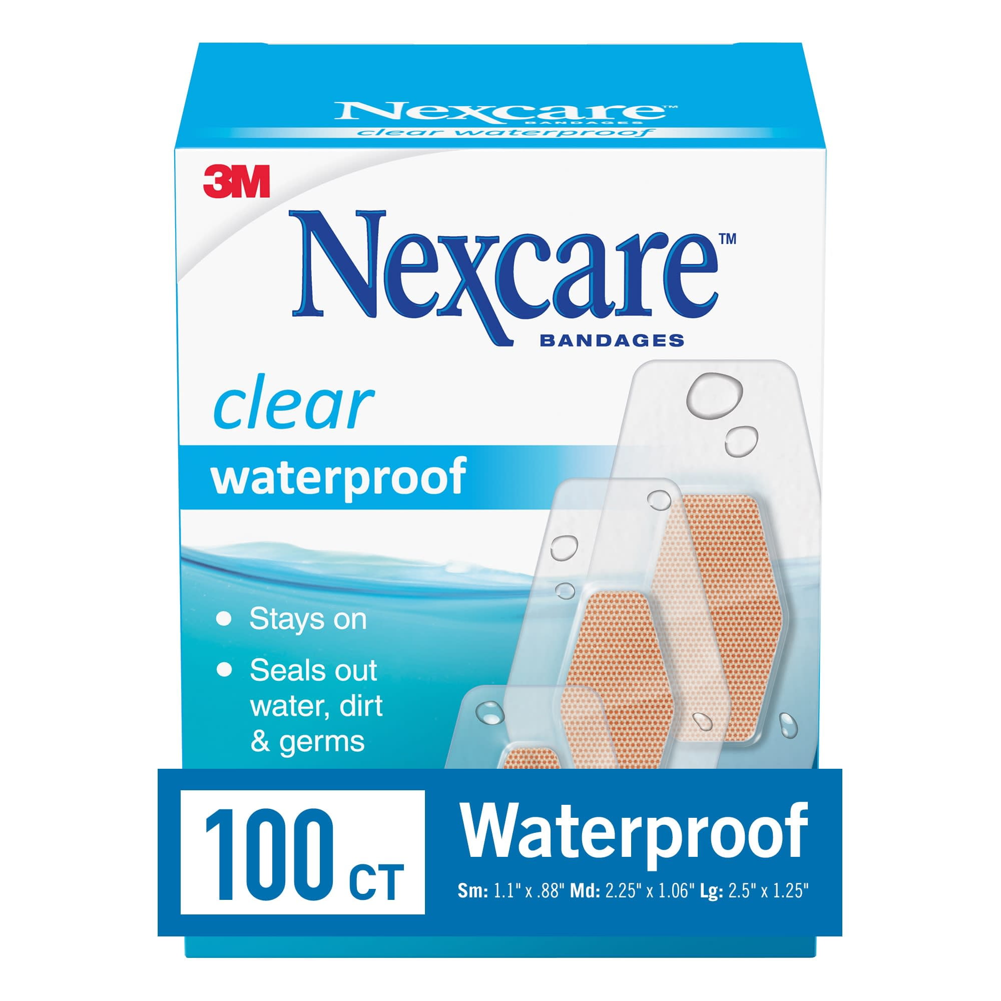 Nexcare Waterproof Assorted Bandages, Clear, 100ct