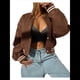 thumbnail image 2 of Chaqueta de Corta con Botones y Larga con Cuello Alto para Mujer, Estilo Motero Informal, para Otoño. Marrón Oscuro XL, 2 of 5