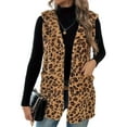 thumbnail image 2 of Women'S Buckleless Hooded Leopard Print Double-Sided Plush Vest Casual Fall Winter Vest with Pockets Dark Brown XXL, 2 of 9