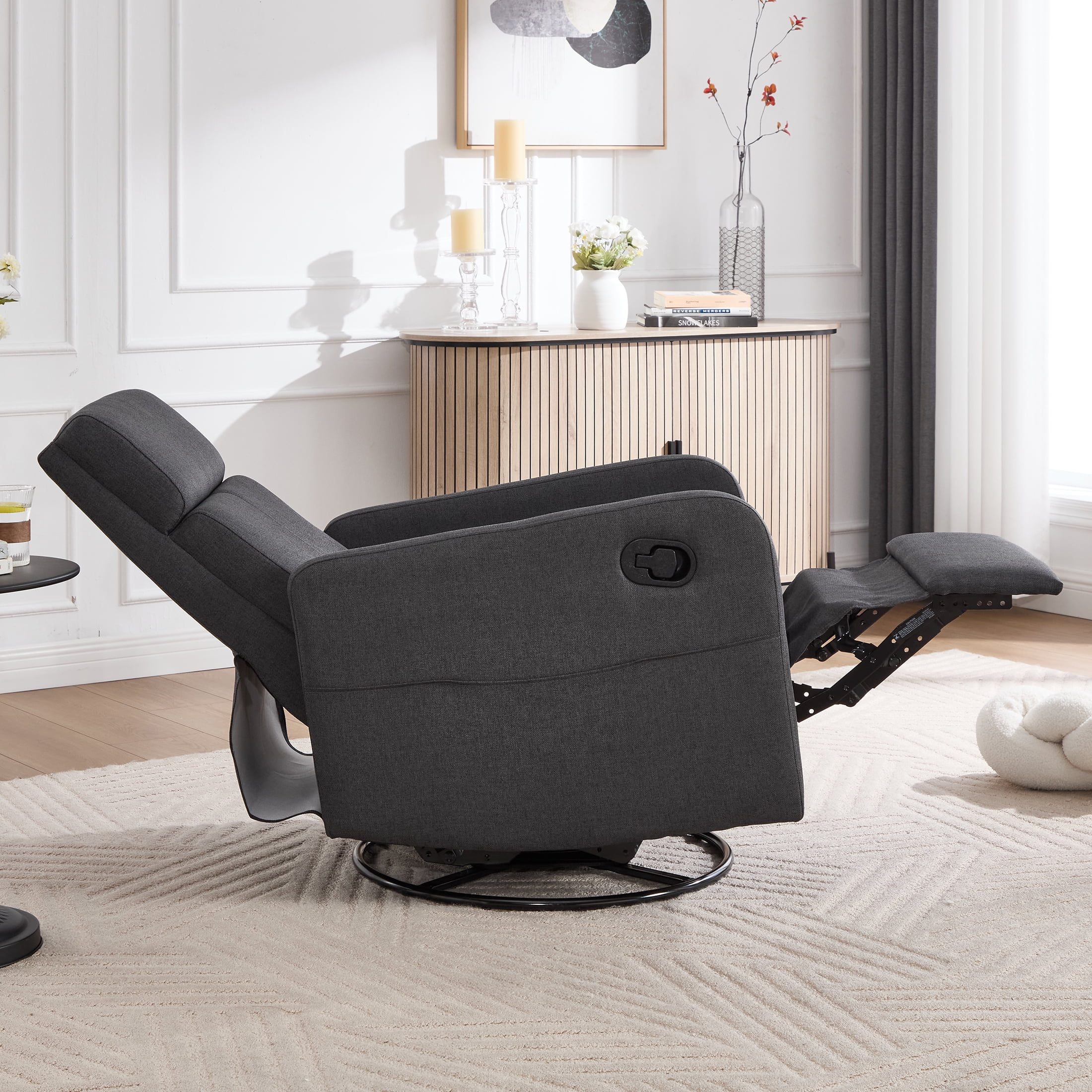 Sfxingyou Swivel Rocking Recliner Chair for Adults, Home Nursery Glider for Living Room,Fabric (Grey)