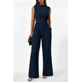 thumbnail image 5 of Wehilion Womens Summer One Piece Sleeveless Mock Neck Wide Leg Pants Rompers With Pockets, 5 of 7