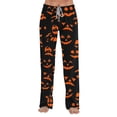 thumbnail image 4 of QWKLEAJ Halloween Pajama Pants Women Loose Wide Leg Lounge Pants Elastic Waist Sleepwear Holiday Party Bottoms Novelty Print Trousers Cozy Home Wear Fall Autumn Nightwear, 4 of 5