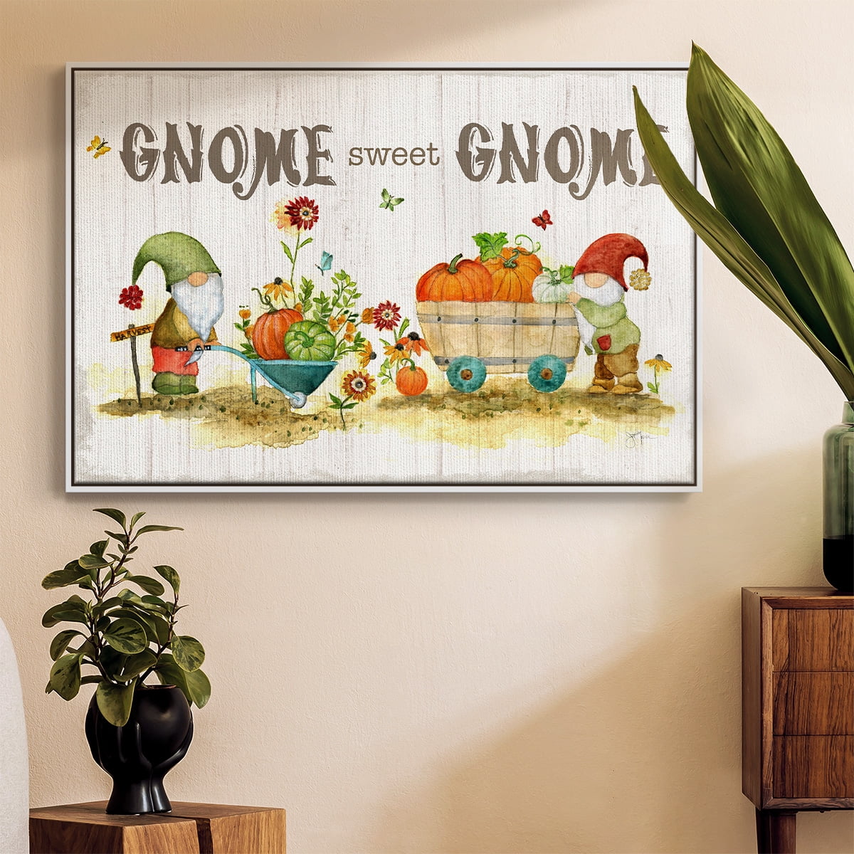 Gnome Sweet Gnome - Framed Gallery Wrapped Holiday Canvas - 25 x 37 - White Frame