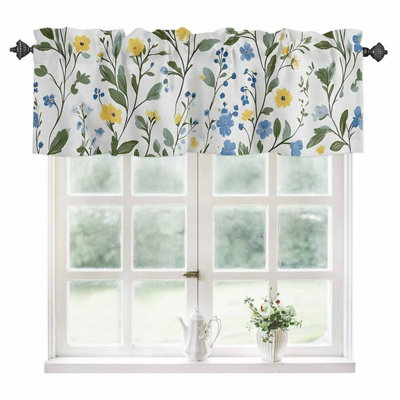 Blue Yellow Spring Floral Kitchen Valances for Windows 42x18 Inch Kitchen Curtains Valances Rod Pocket Summer Elegant Botanical Green Bathroom Window Valances for Window Treatment Decor