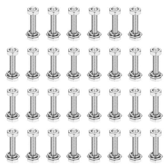 M3 x 16mm 304 Stainless Steel Hex Head Screws Bolts, Nuts, Flat & Lock Washers Assortment Kit, 30 Sets
