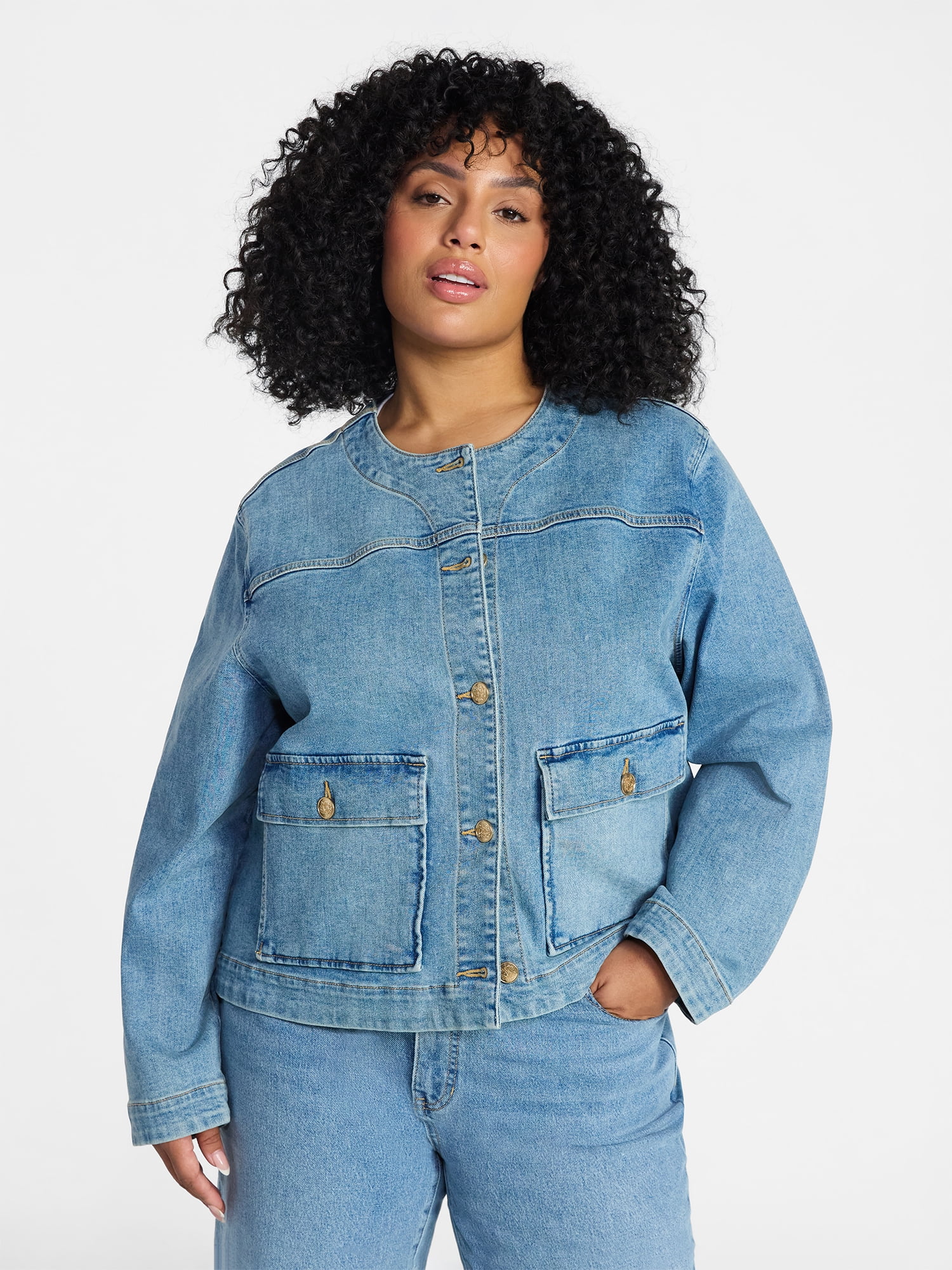Jessica Simpson Women's Swing Denim Jacket with Back Pleat, Sizes