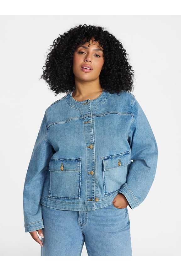 Women's Plus Denim Lady Jacket With Pockets, Sizes 0X-5X