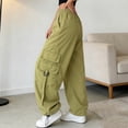 thumbnail image 5 of Sevevn Women's Cargo Pants High Waist Drawstring Baggy Wide Leg Trousers with Multi Pockets Green 2XL, 5 of 5