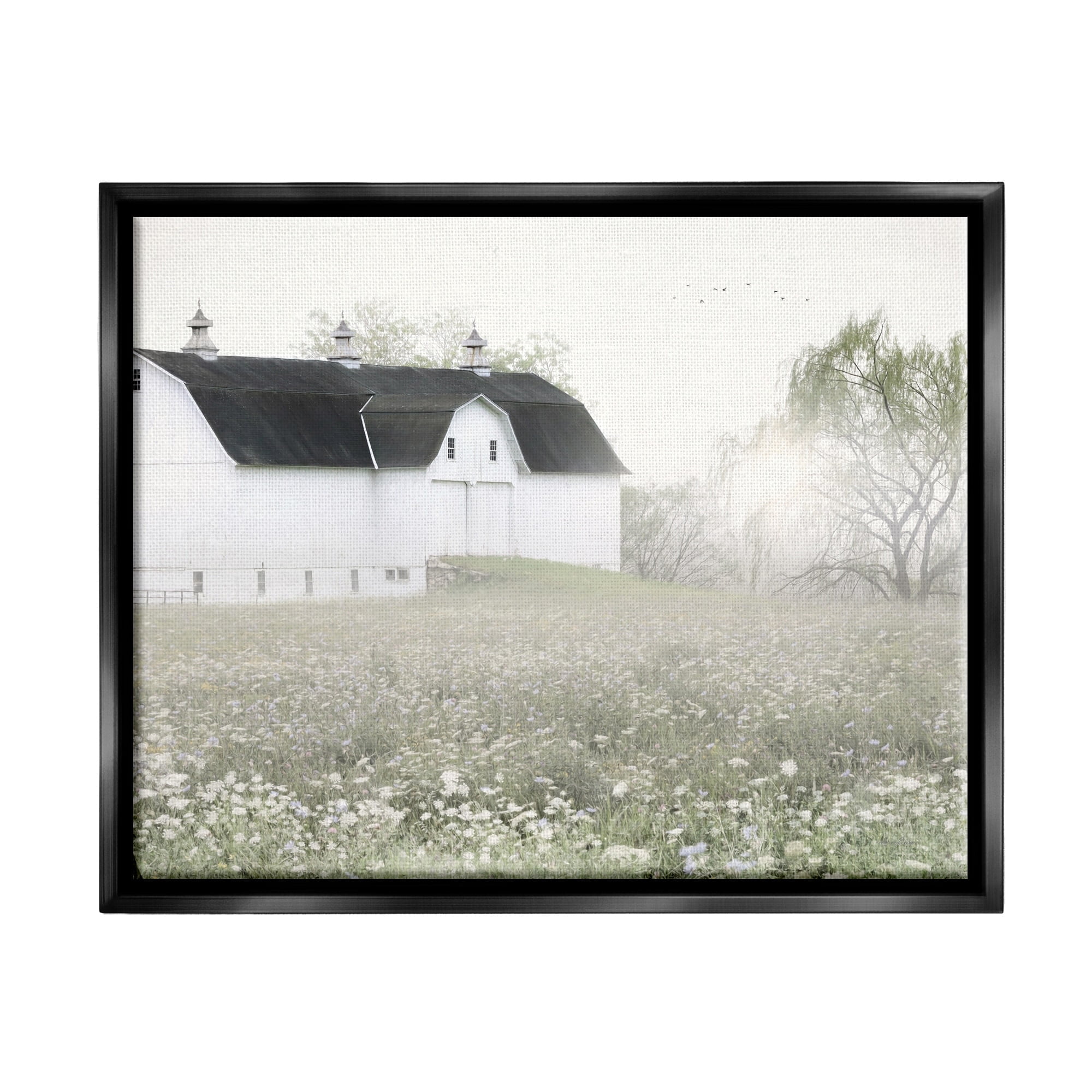 Stupell Industries Peaceful White Barn Countryside Meadow Blooming Buds Graphic Art Luster Gray Floating Framed Canvas Print Wall Art, Design by Lori Deiter