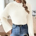 thumbnail image 4 of Qetyuw Crop Crochet Knit Sweater for Women Chunky Long Sleeve Mock Neck Pullover Sweaters Solid Color Casual Jumper, 4 of 6
