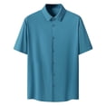 thumbnail image 4 of DHFJKG Men's Shirts Solid Color Breathable Casual Business Sports Short Sleeve Turndown Collar Blouse Stylish Tops, 4 of 5