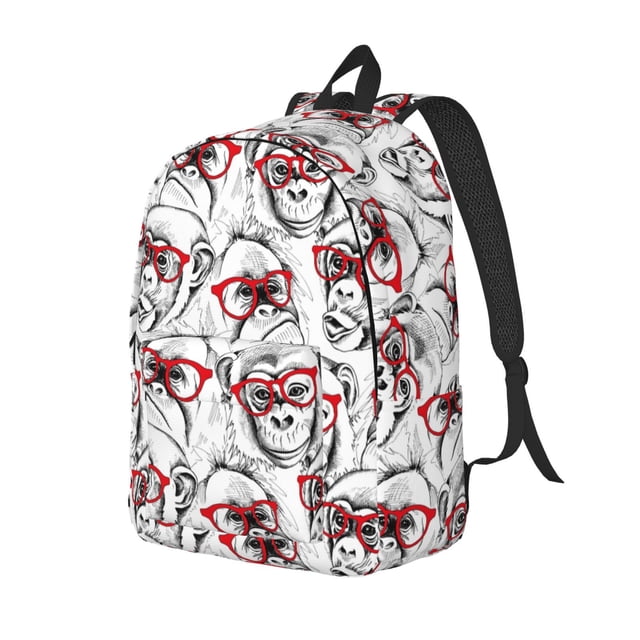 Wukai Monkey Print Durable Canvas Laptop Backpack - Adjustable Shoulder Straps, Water-Resistant, Large Capacity, Unisex for School, Office-Small