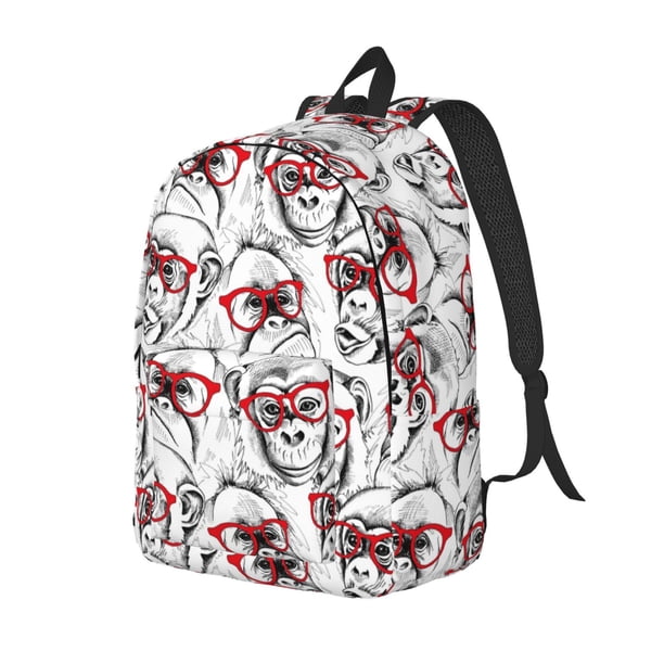 Balery Monkey Mochila Clásica Impresa Básica para Viaje, Mochila Escolar Resistente al Agua, Mochila de Lona con Correas Ajustables-Medium