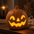 thumbnail image 5 of Classic Hollow Cutout Face Matte Plastic Pumpkin Light Holder LED Tea Light Compatible Halloween Mantel Entryway Tabletop Indoor Holiday Atmosphere Decor, 5 of 7