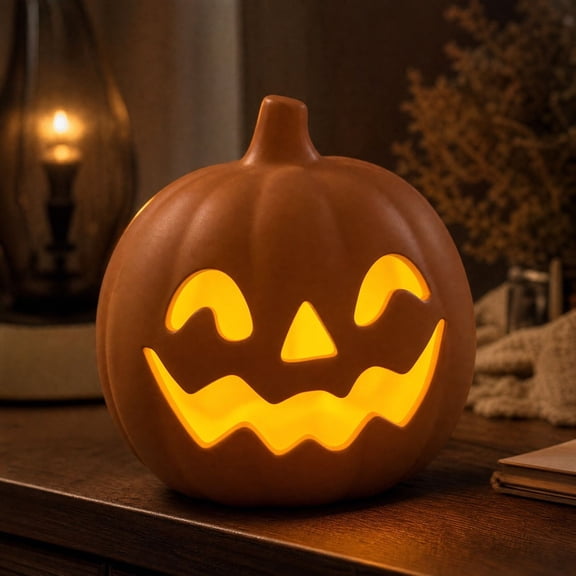Halloween Light up Pumpkin 6" Orange Pumpkin Lantern Vintage Halloween Decorations Pumpkin Statue Indoor and Outdoor Table Decor