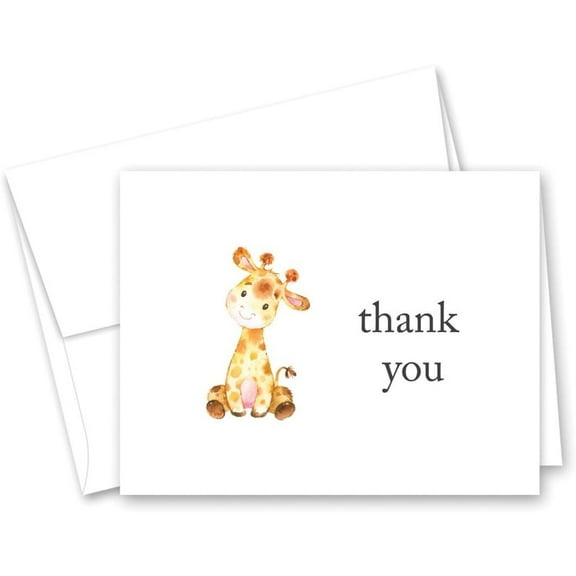 50 cnt Pink Giraffe Baby Shower Thank You and Envelopes
