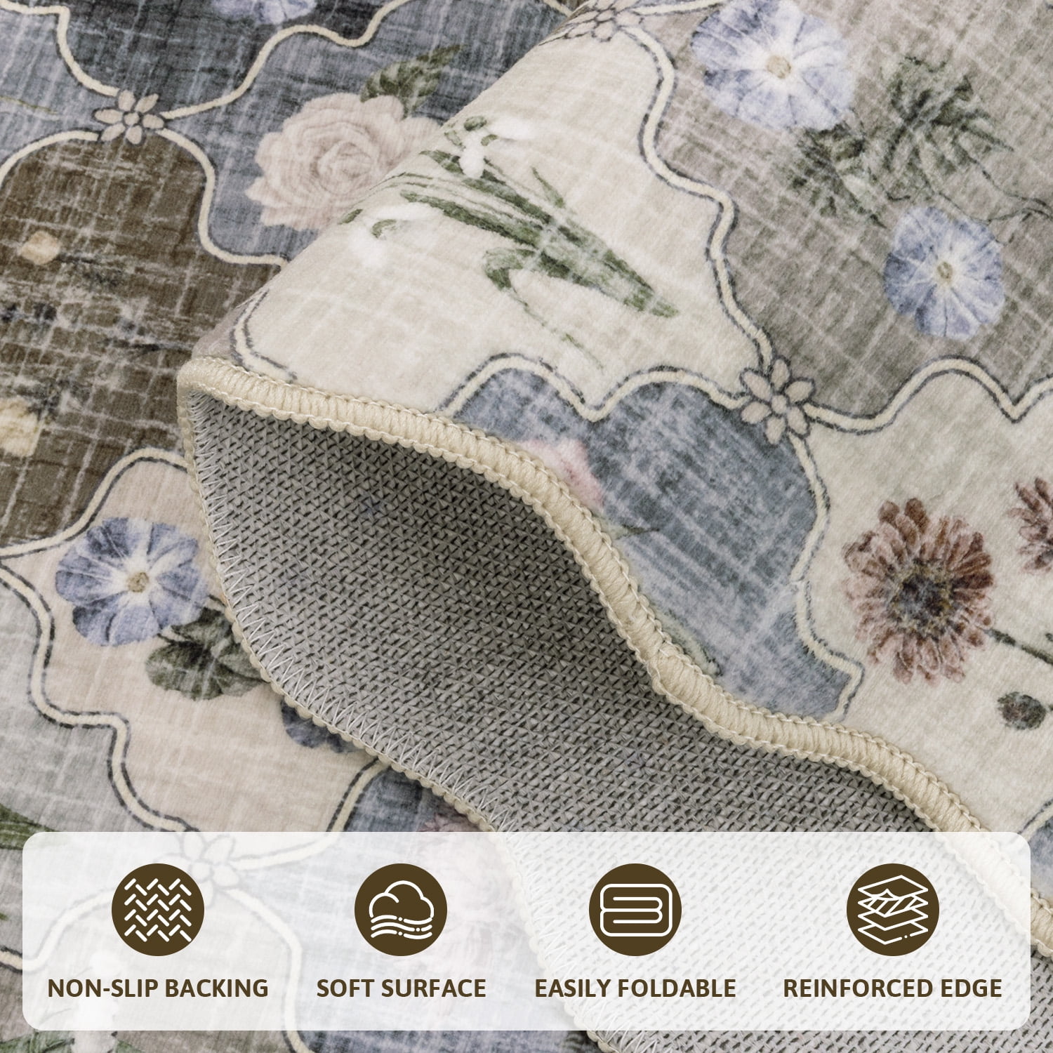 MJIAexp 8x10 Floral Moroccan Washable Area Rugs for Living Room,Soft Bedroom Large Rug,Non Slip Dining Room Rug, Stain Resistant Boho Rugs Easy Clean Throw Carpet for Office