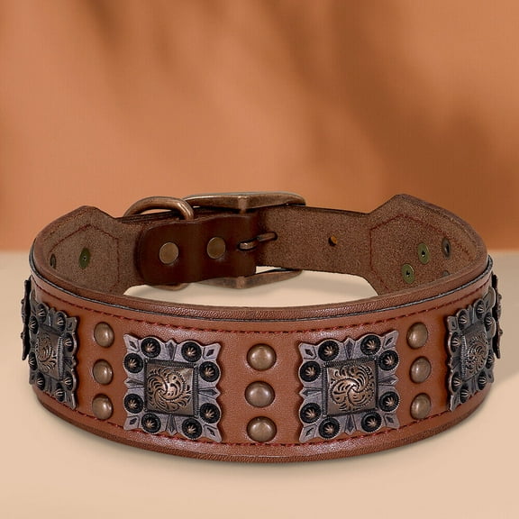 Beirui 2 inch Wide Padded Genuine Leather Dog Collar Strong Heavy Duty Studded Collars Adjustable for Medium Large Dogs German Shepherd