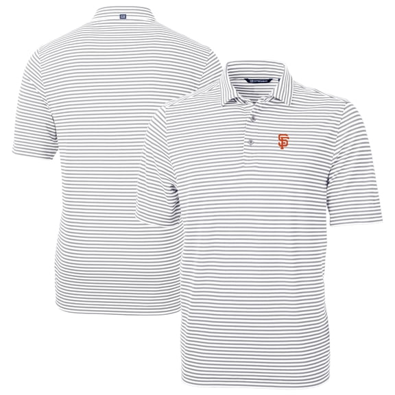Men's Cutter & Buck Gray San Francisco Giants Virtue Eco Pique Stripe Recycled Polo