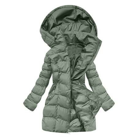 MIASHUI Women s Plush Hooded Mid-Length Parka Diagonal Zip Cotton Coat Cozy and Warm Winter Jacket Green XXL