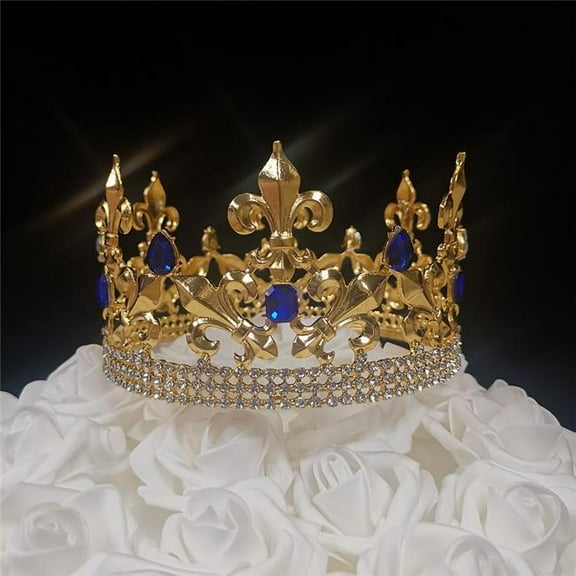 Tian Sweet 34040-RB 8.4 oz Fleur De Lis King Gold Crown Cake Topper - Royal Blue