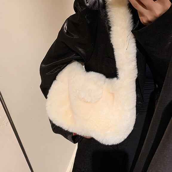 NIAIZEK Women's Plush Furry Handbag White Soft Faux Shoulder Purse Stylish and Cozy 1 Pack
