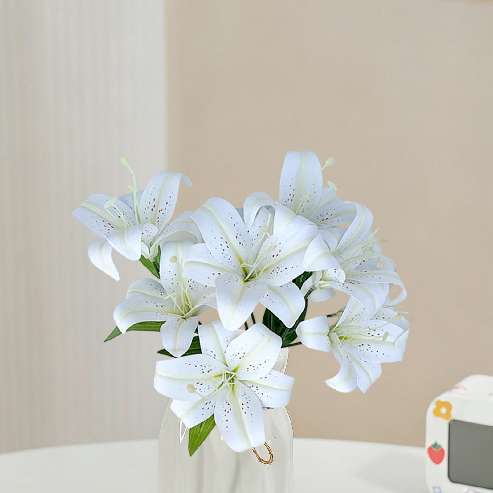ERTZAE Balcony Flower Decor,Cool Color Lily Stems,Event Hall Lilies,Faux Lily Stems,Decorative Lily Bouquet,Pink 10-Head Artificial Lily Bouquet 18Inch,Realistic Flower Stem for Vase Decor